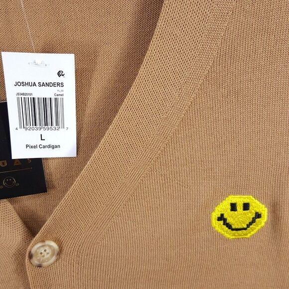 JOSHUA SANDERS Sweater Mens Large Tan PIXEL Cardigan Smiley Face 100% Wool $399 - Picture 3 of 9